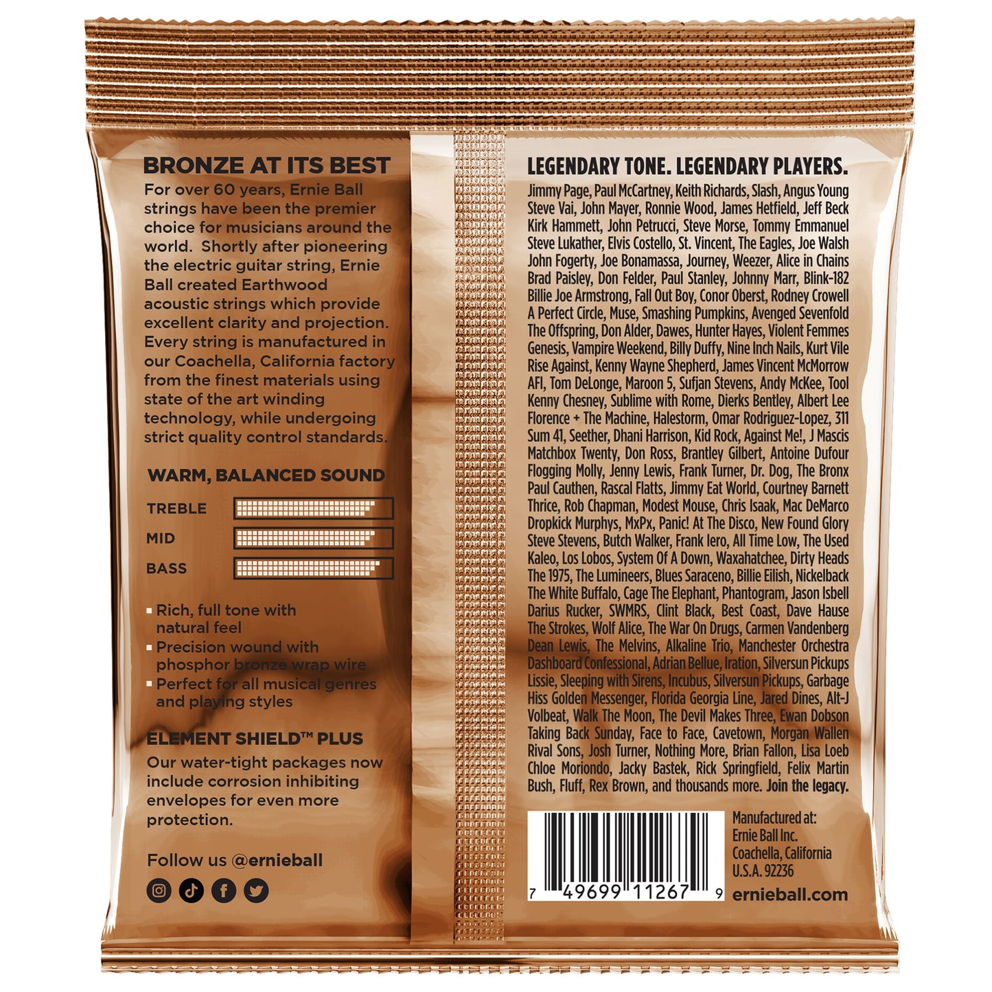 Ernie Ball Earthwood Med Phosphor Bronze Acoustic Guitar Strings 3 Pack, 13-56