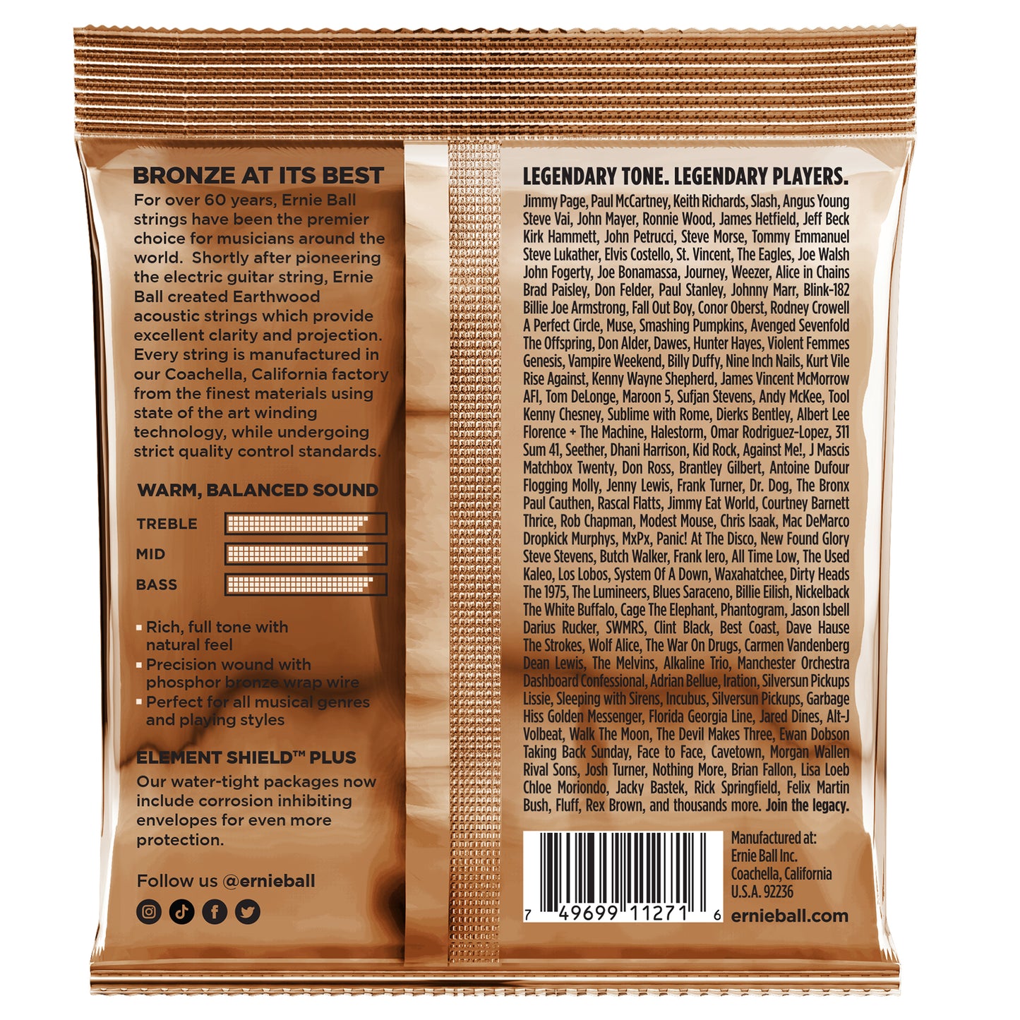 Ernie Ball Earthwood Cust Light Phosphor Bronze Acoustic Strings 3 Pack 11.5-54