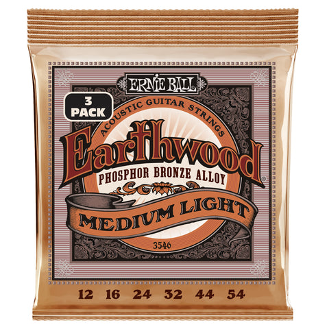 Ernie Ball Earthwood Medium Light Phosphor Bronze Acoustic Strings 3 Pack 12-54