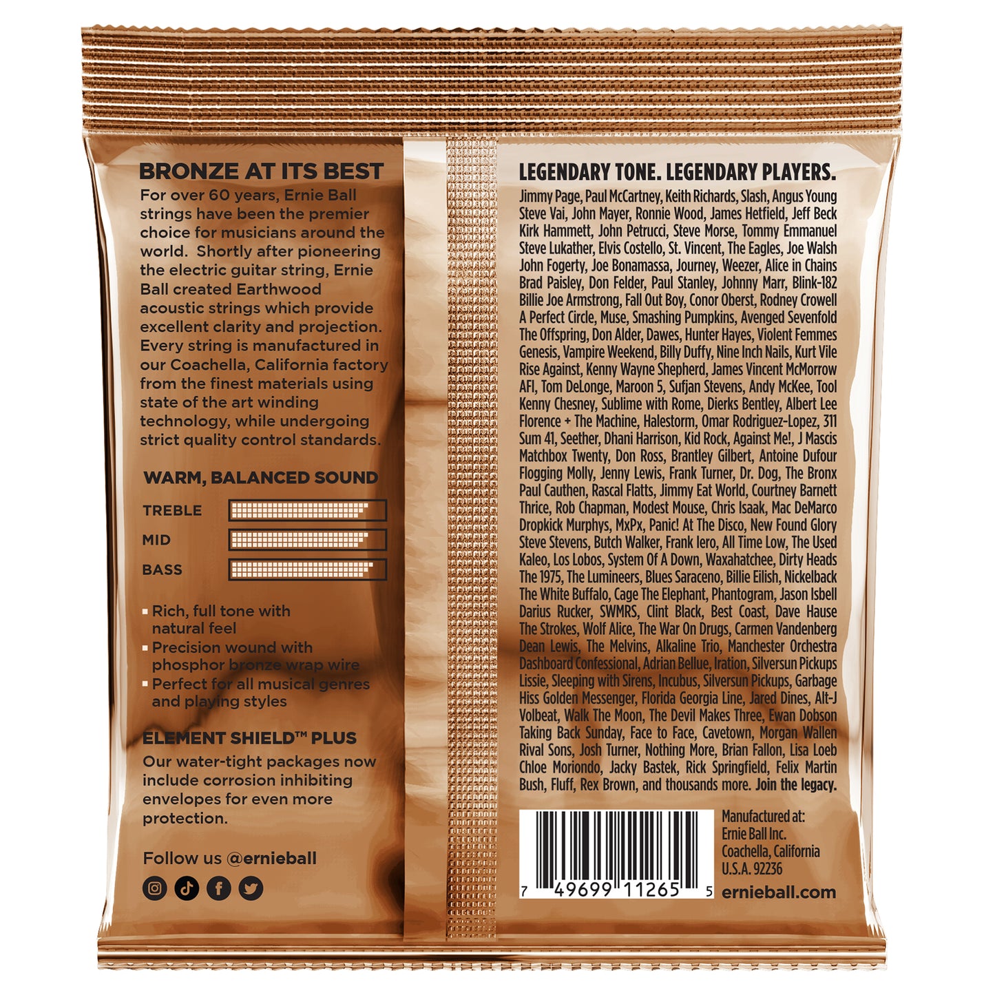 Ernie Ball Earthwood Medium Light Phosphor Bronze Acoustic Strings 3 Pack 12-54