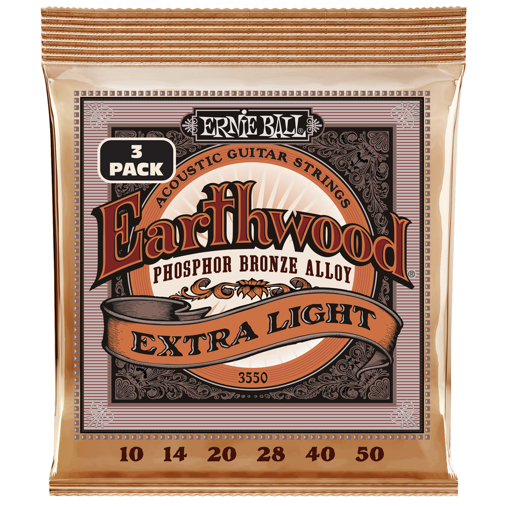 Ernie Ball Earthwood Extra Light Phosphor Bronze Acoustic Strings 3 Pack 10-50