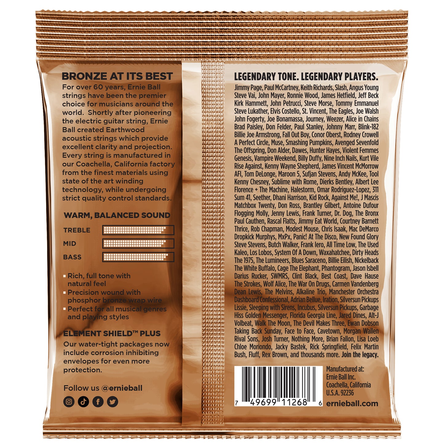 Ernie Ball Earthwood Extra Light Phosphor Bronze Acoustic Strings 3 Pack 10-50