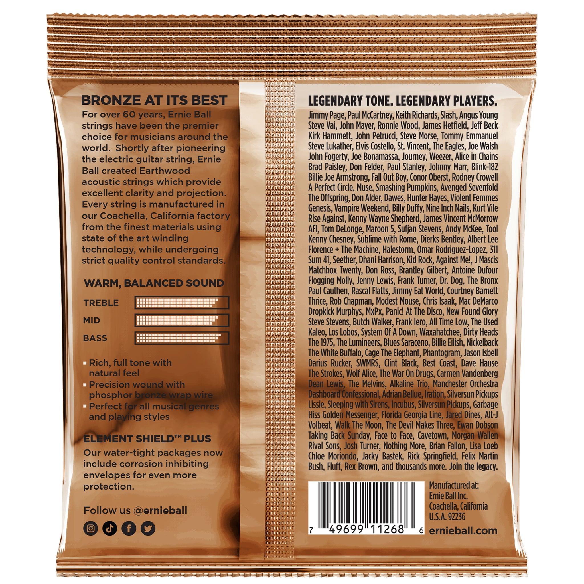 Ernie Ball Earthwood Extra Light Phosphor Bronze Acoustic Strings 3 Pack 10-50