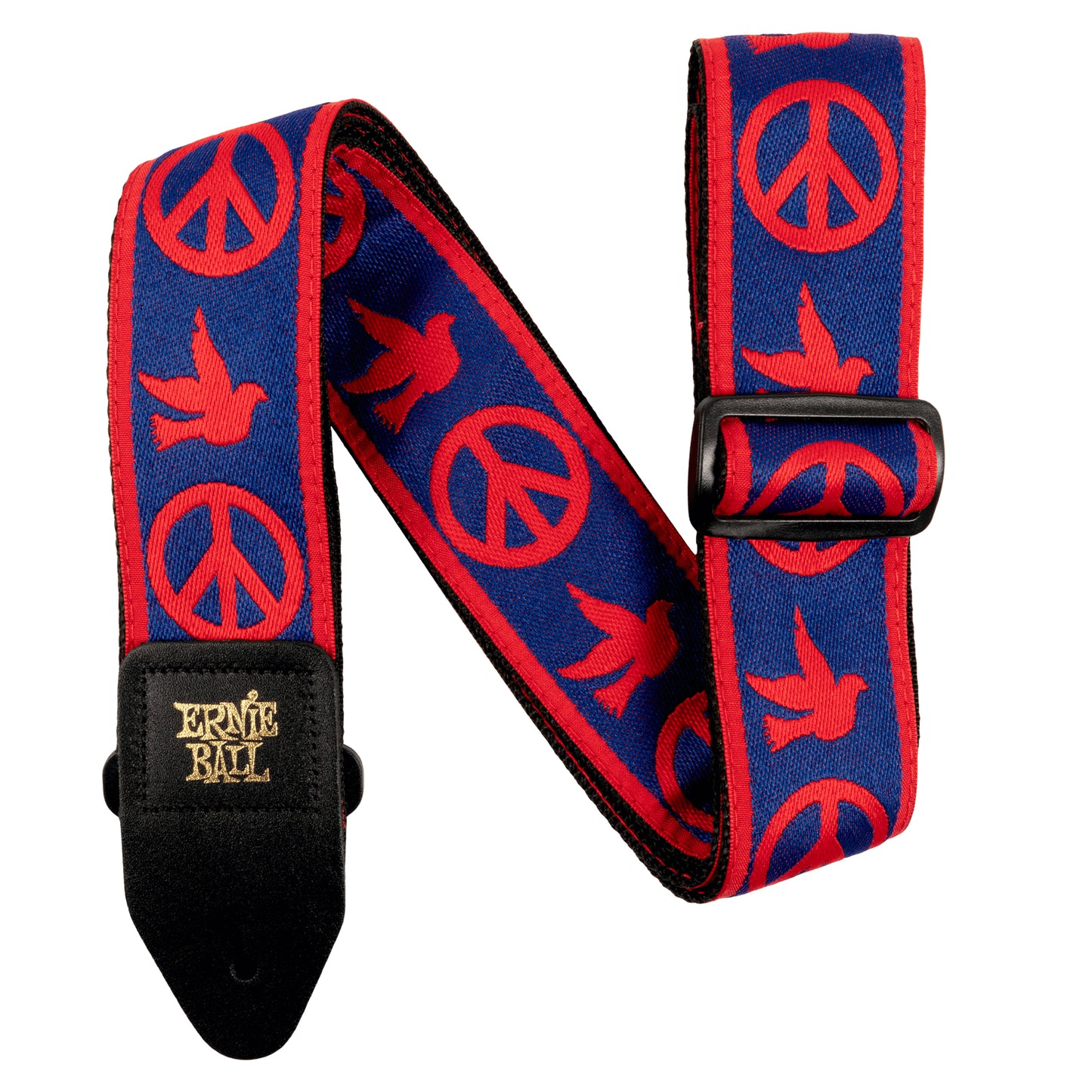 Ernie Ball Red and Blue Peace Love Dove Jacquard Strap