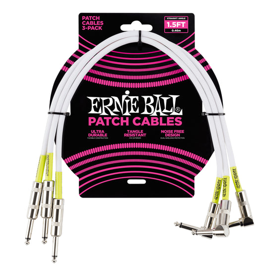 Ernie Ball 1.5' Straight / Angle Patch Cable 3-pack - White