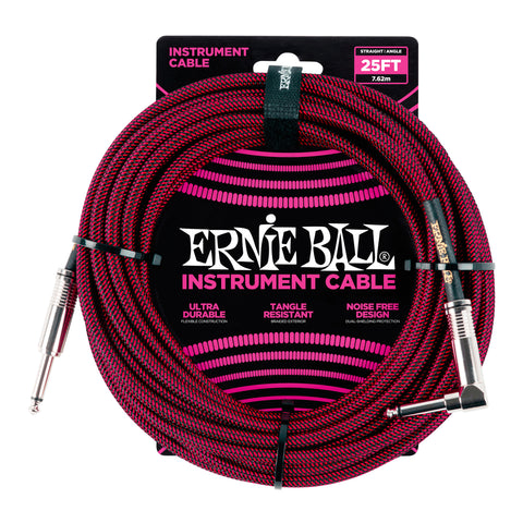 Ernie Ball 25' Braided Straight / Angle Instrument Cable - Black / Red