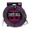Ernie Ball 25' Braided Straight / Angle Instrument Cable Black/Red/Blue/White