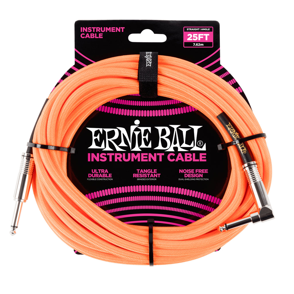 Ernie Ball 25' Braided Straight / Angle Instrument Cable - Neon Orange