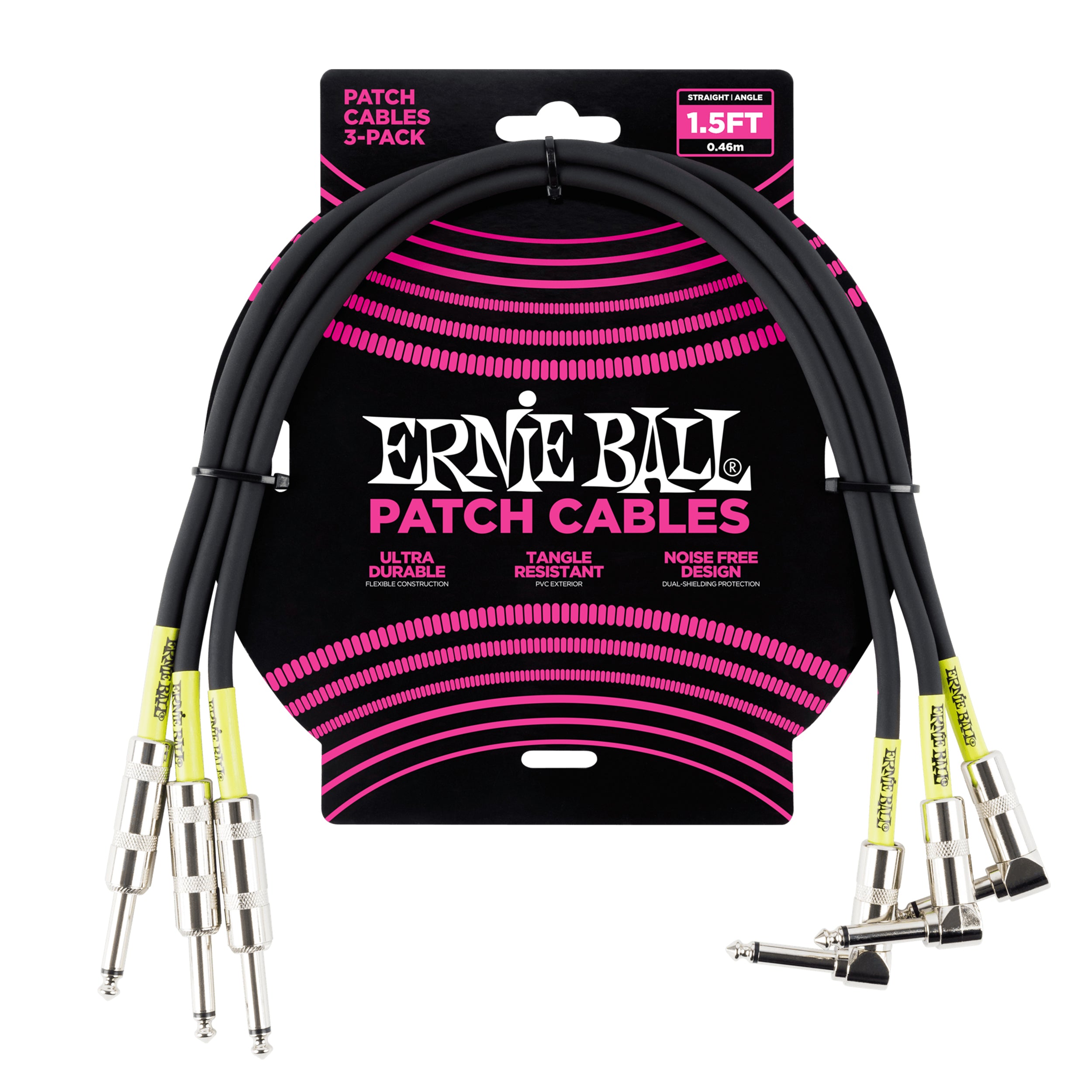Ernie Ball 1.5' Straight / Angle Patch Cable 3-Pack - Black