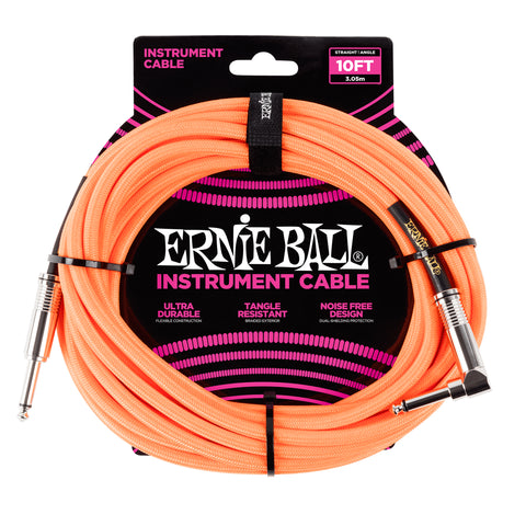 Ernie Ball 10' Braided Straight / Angle Instrument Cable - Neon Orange