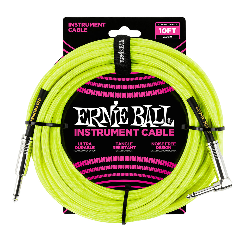 Ernie Ball 10' Braided Straight / Angle Instrument Cable Neon - Yellow