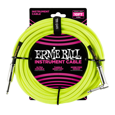 Ernie Ball 10' Braided Straight / Angle Instrument Cable Neon - Yellow