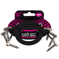 Ernie Ball 12” Flat Ribbon Patch Cable 3-Pack - Black