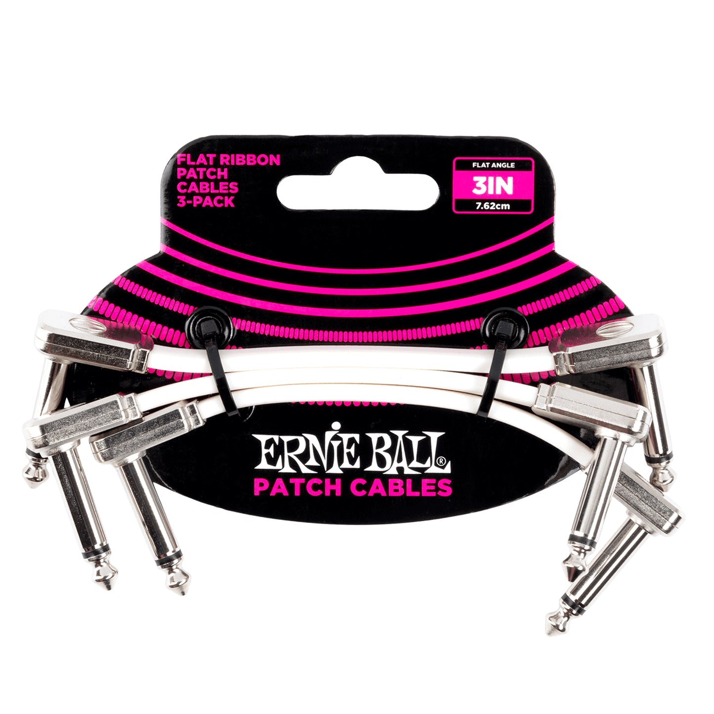 Ernie Ball 3" Flat Ribbon Patch Cable 3-Pack - White