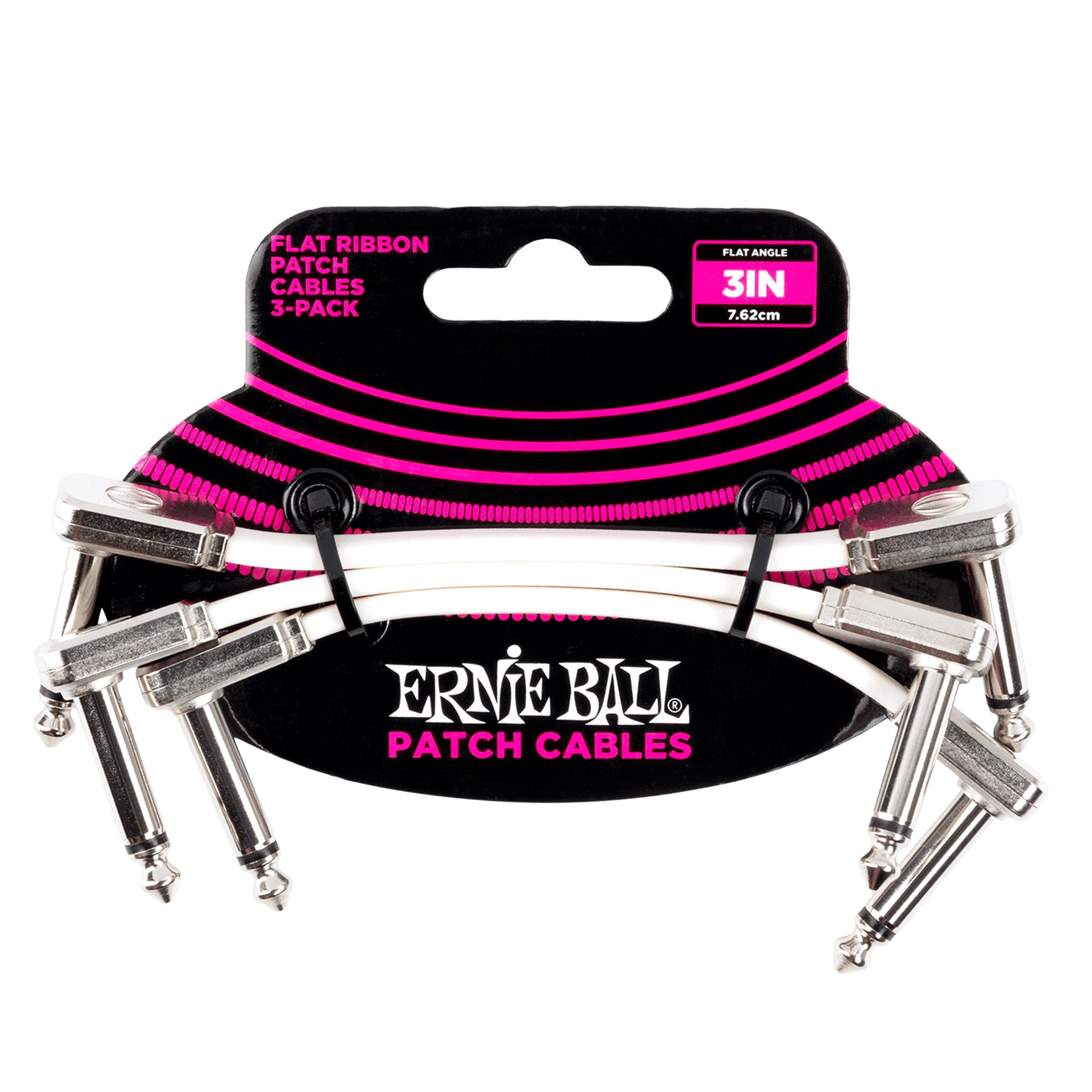 Ernie Ball 3" Flat Ribbon Patch Cable 3-Pack - White