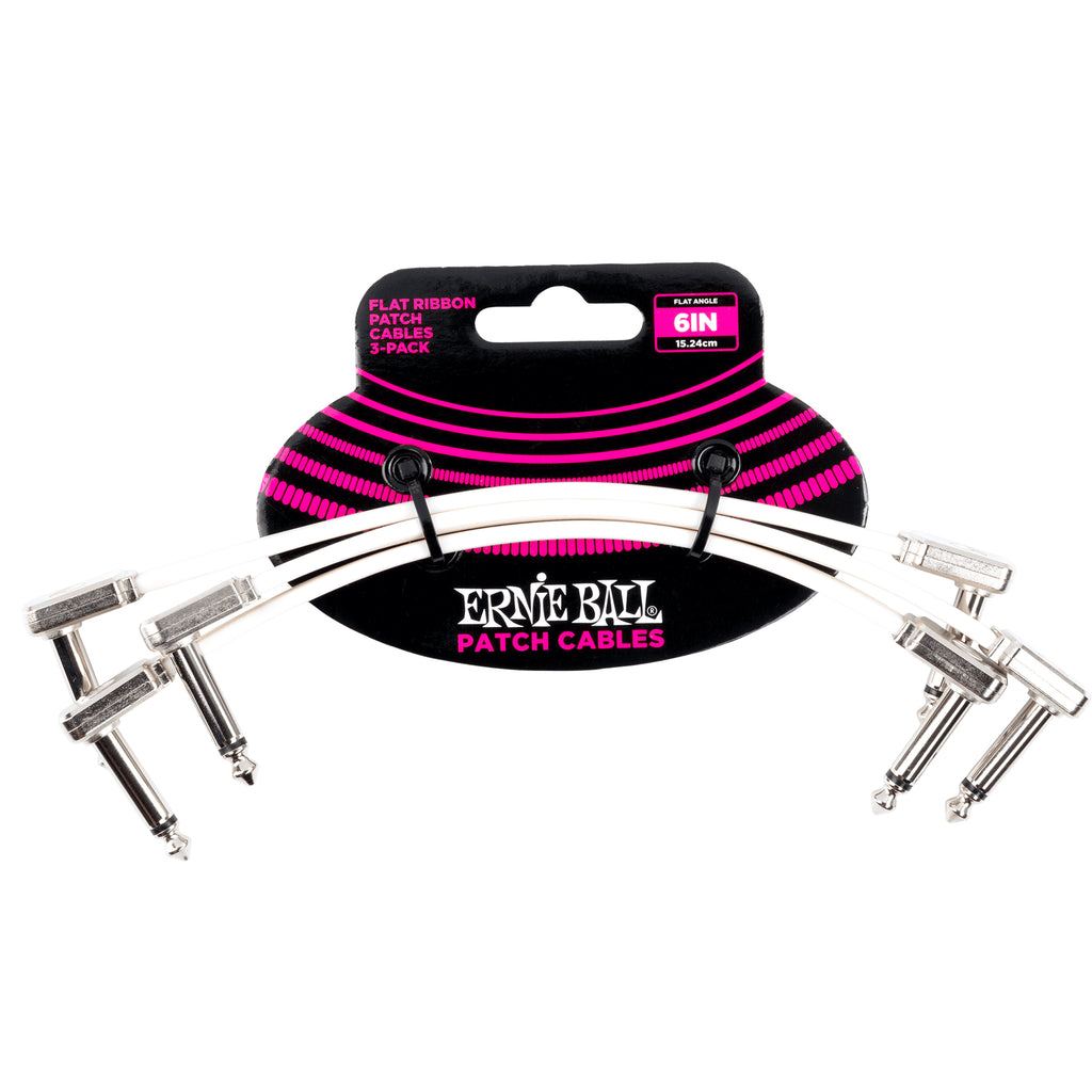 Ernie Ball 6” Flat Ribbon Patch Cable 3-Pack - White
