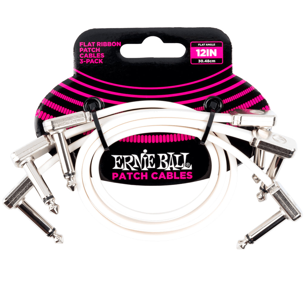 Ernie Ball 12” Flat Ribbon Patch Cable 3-Pack - White