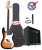 Electric Bass Guitar Pack with 20 Watts Amplifier, Gig Bag, Strap, and Cable, Sunburst