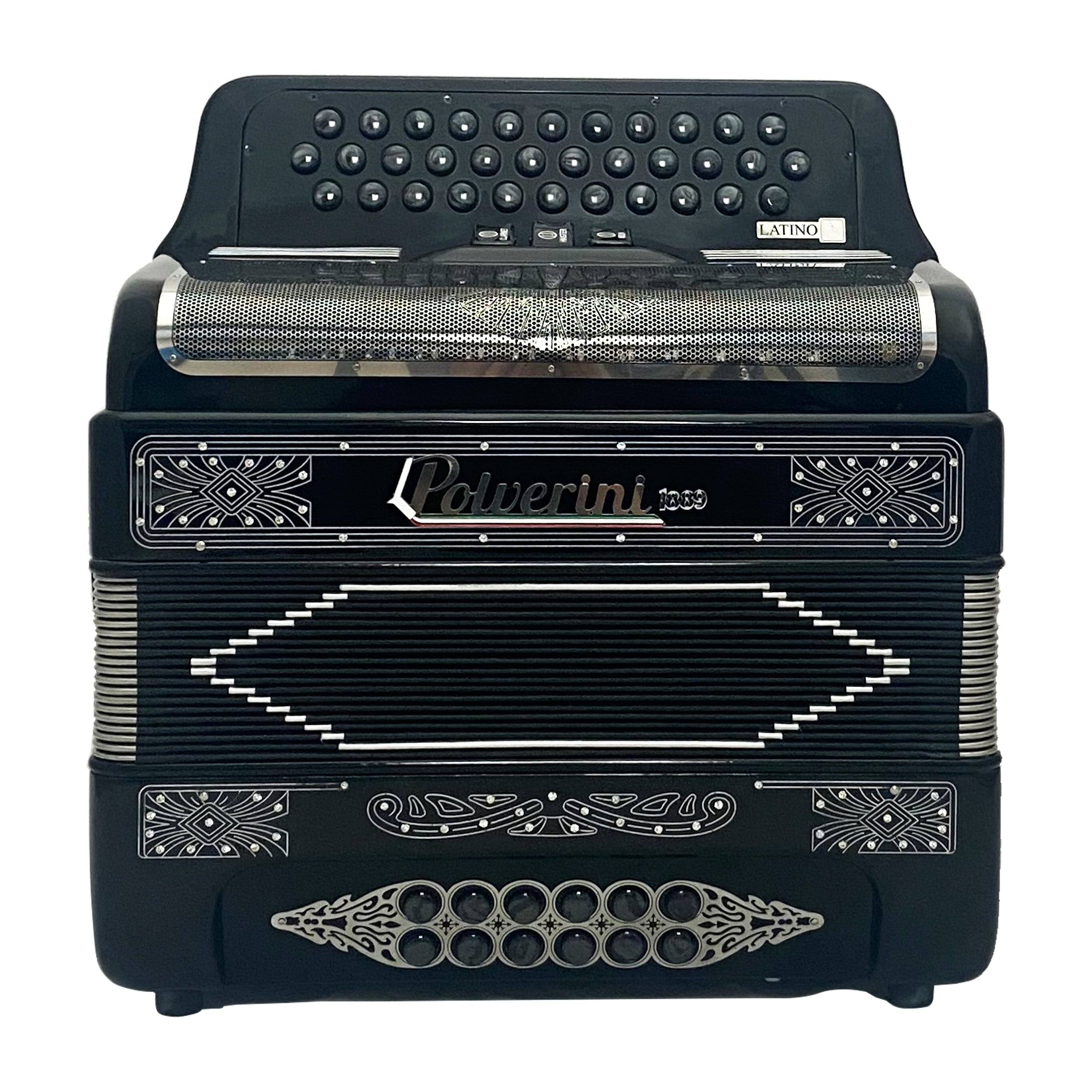 Polverini 34 Button 12 Bass 3 Switches Button Accordion EAD Black and Silver