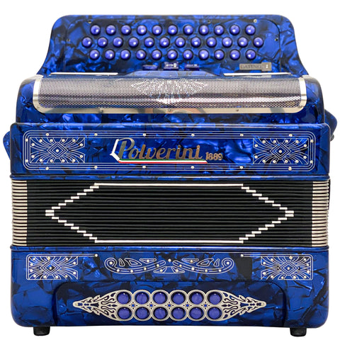 Polverini 34 Button 12 Bass 3 Switches Button Accordion EAD Blue