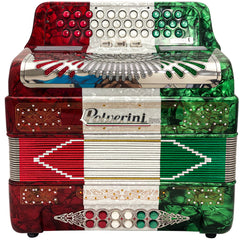 Polverini 34 Button 12 Bass 3 Switches Button Accordion EAD Red, White and Green