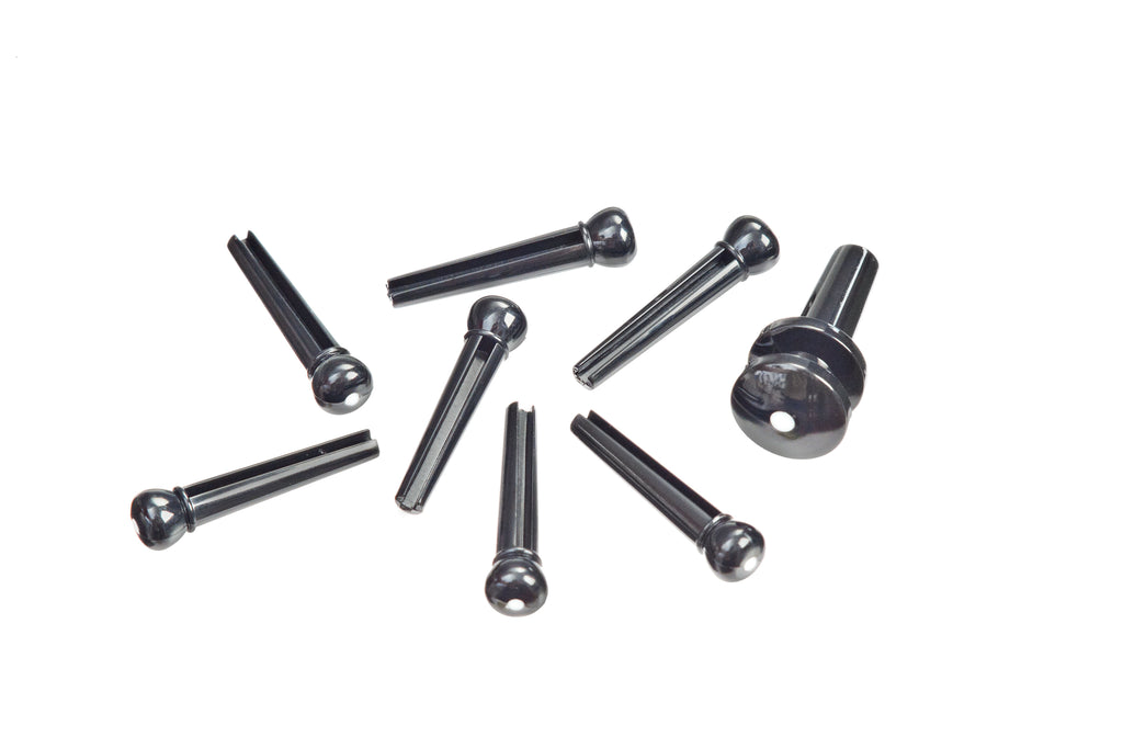 Planet Waves Injected Molded Bridge Pins with End Pin Set, Ebony with Ivory Dot