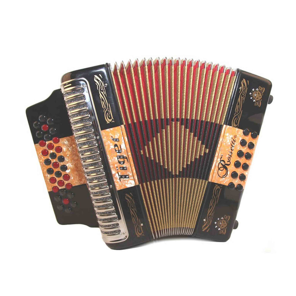 Rossetti Tiger 3112 31 Button 12 Bass Accordion GCF Black Gold