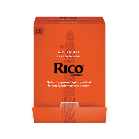Rico by D'Addario Bb Clarinet Reeds, Strength 2.5, 50-pack