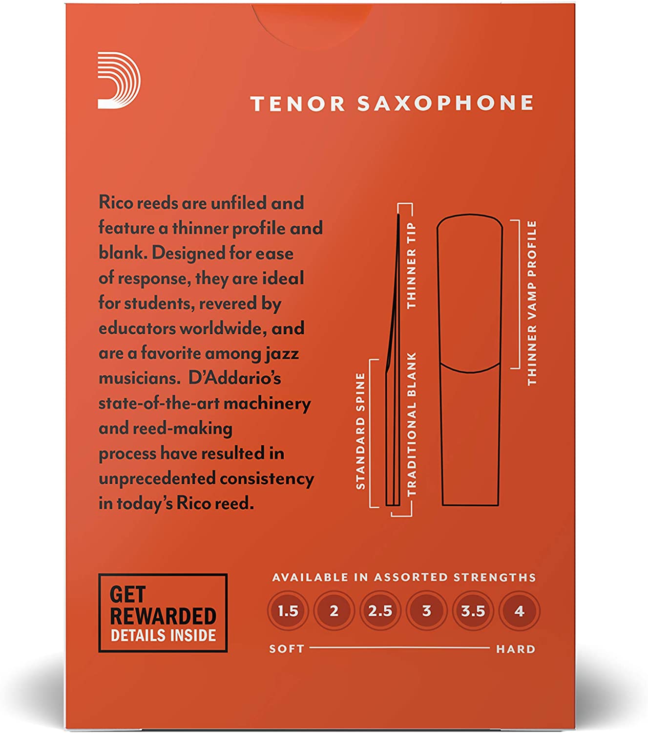 Rico Tenor Saxophone Reeds, Strength 3.5, 10-pack