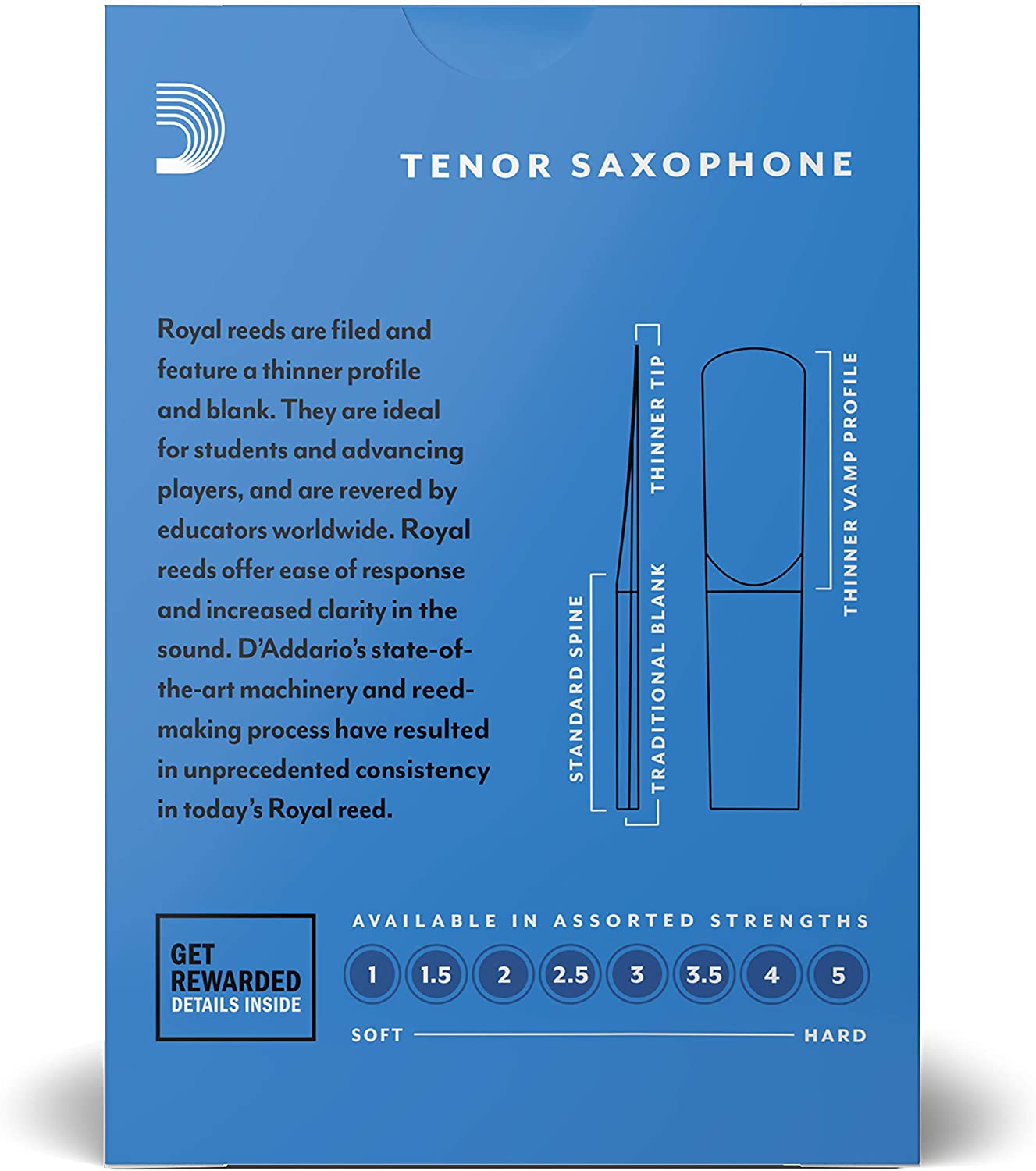 Rico Royal Tenor Saxophone Reeds, Strength 2.0, 10-pack