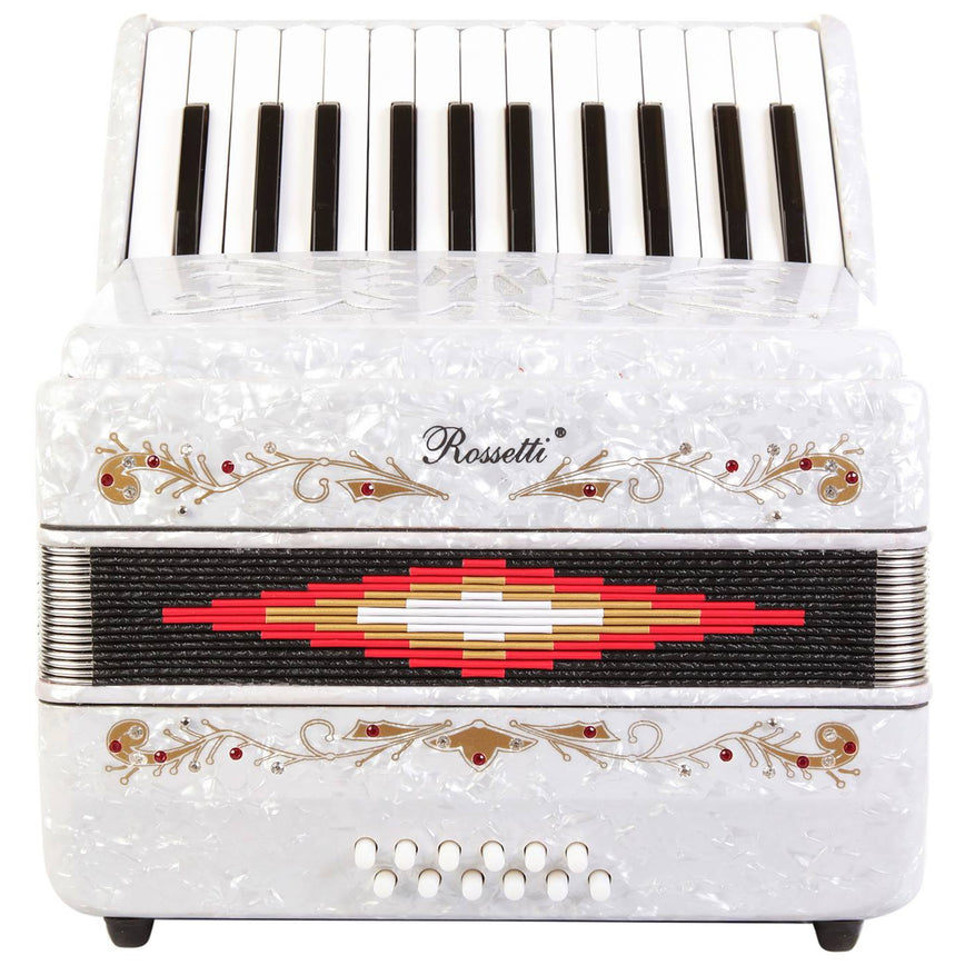 Rossetti Beginner Piano Accordion 12 Bass 25 Keys White