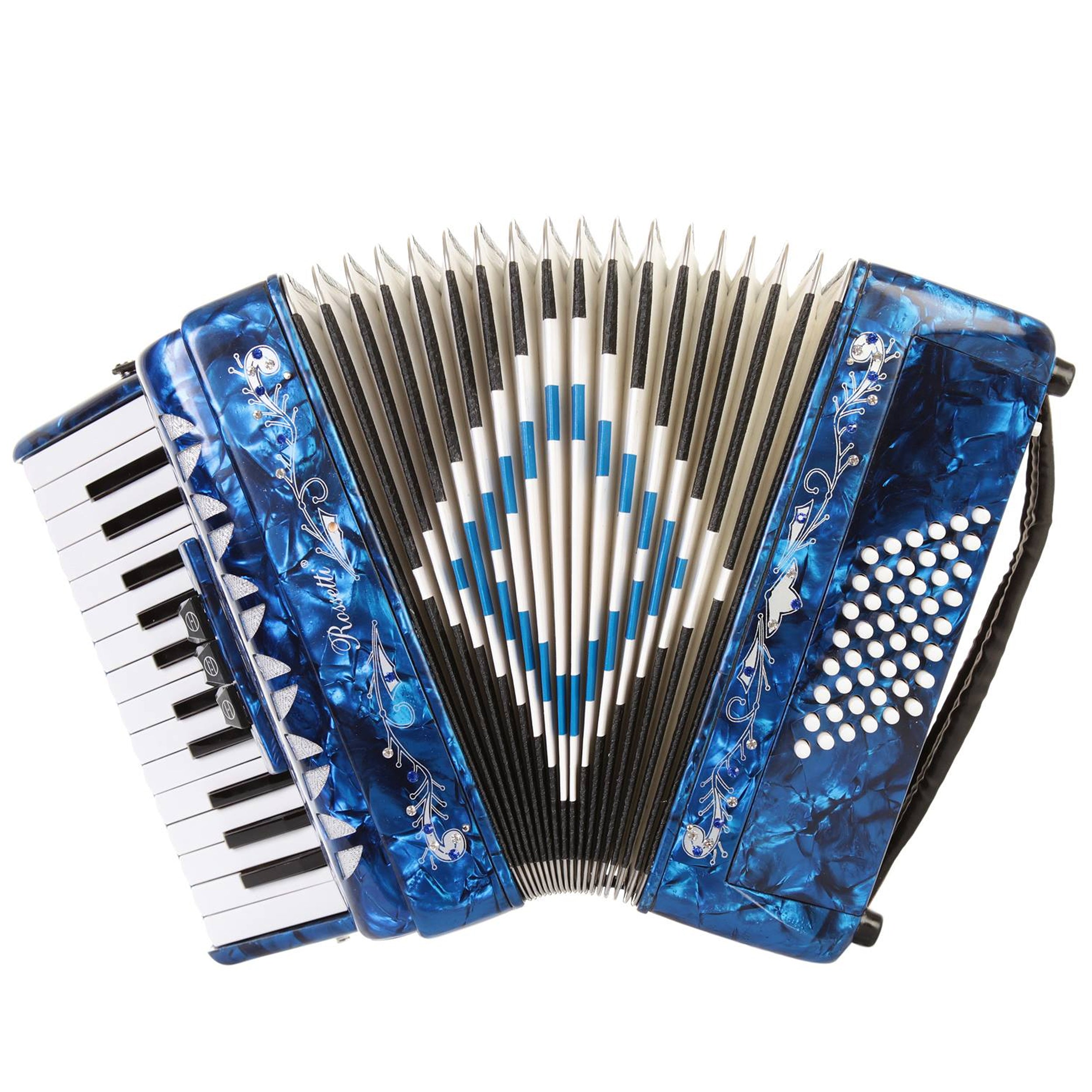 Rossetti Piano Accordion 48 Bass 26 Keys 3 Switches Blue