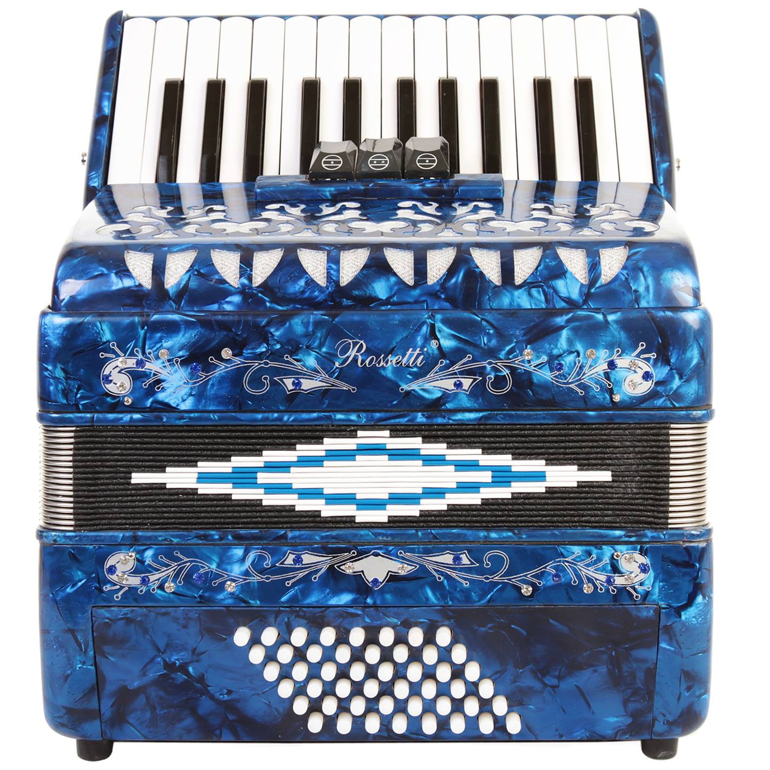 Rossetti Piano Accordion 48 Bass 26 Keys 3 Switches Blue