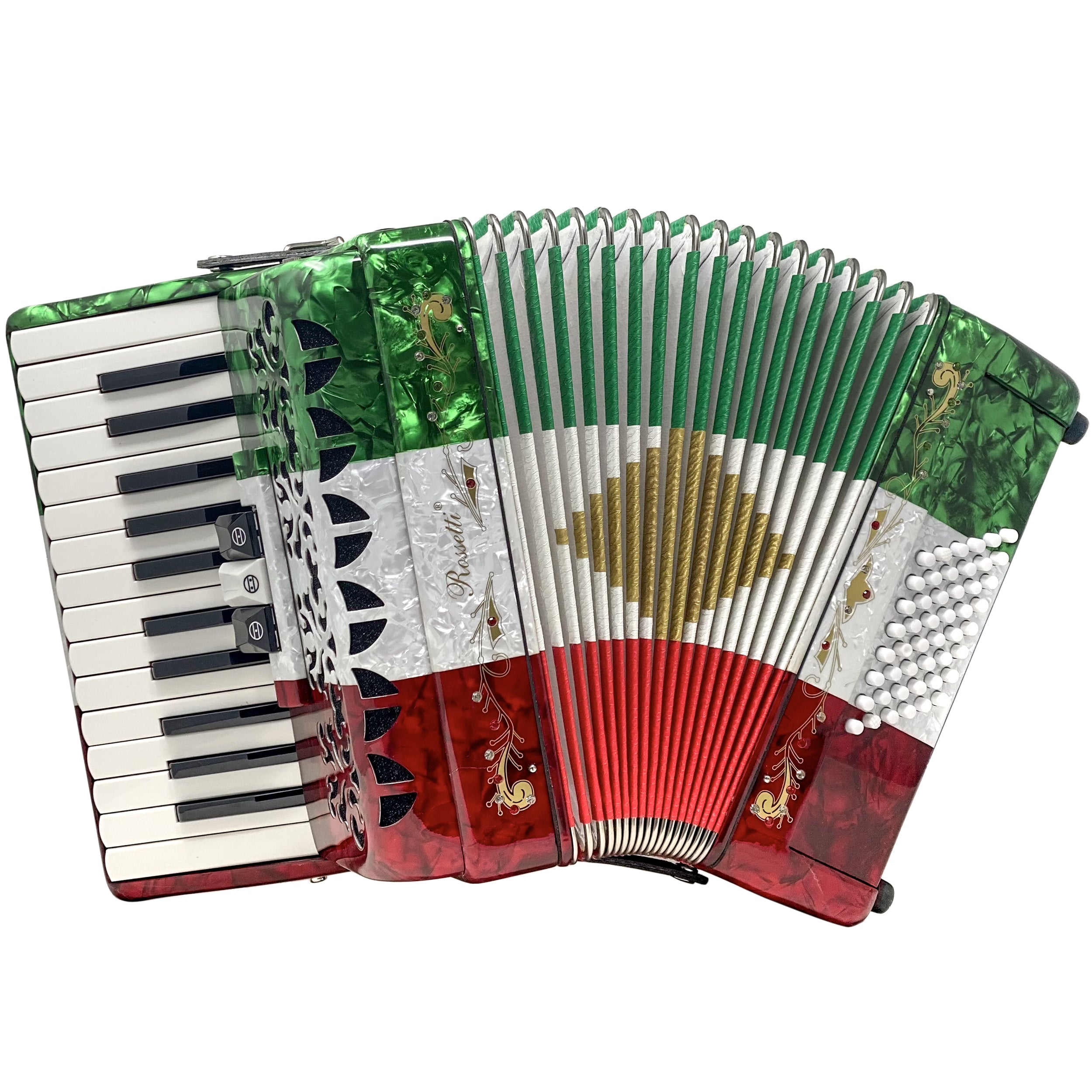 Rossetti Piano Accordion 48 Bass 26 Keys 3 Switches Mexican Flag