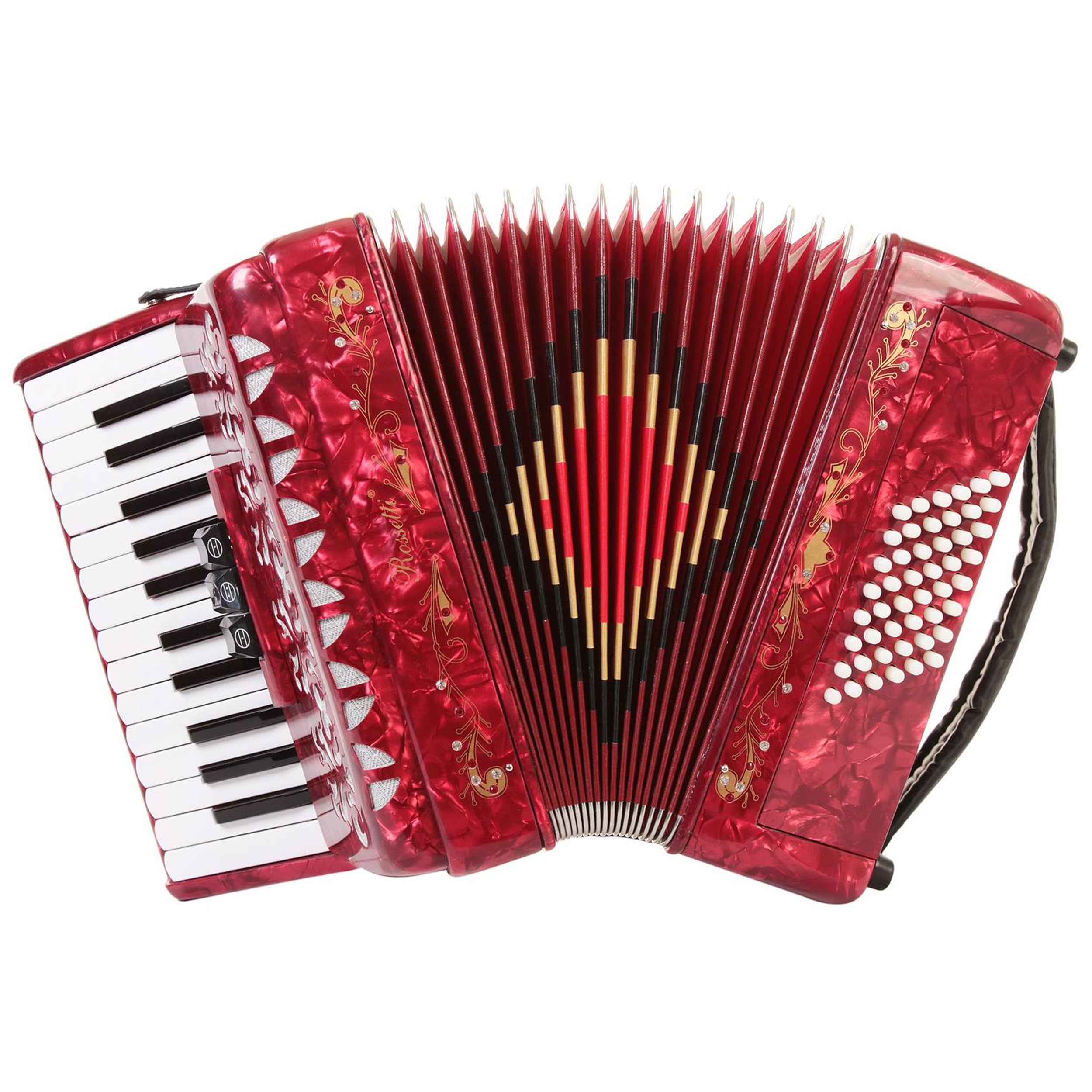 Rossetti Piano Accordion 48 Bass 26 Keys 3 Switches Red