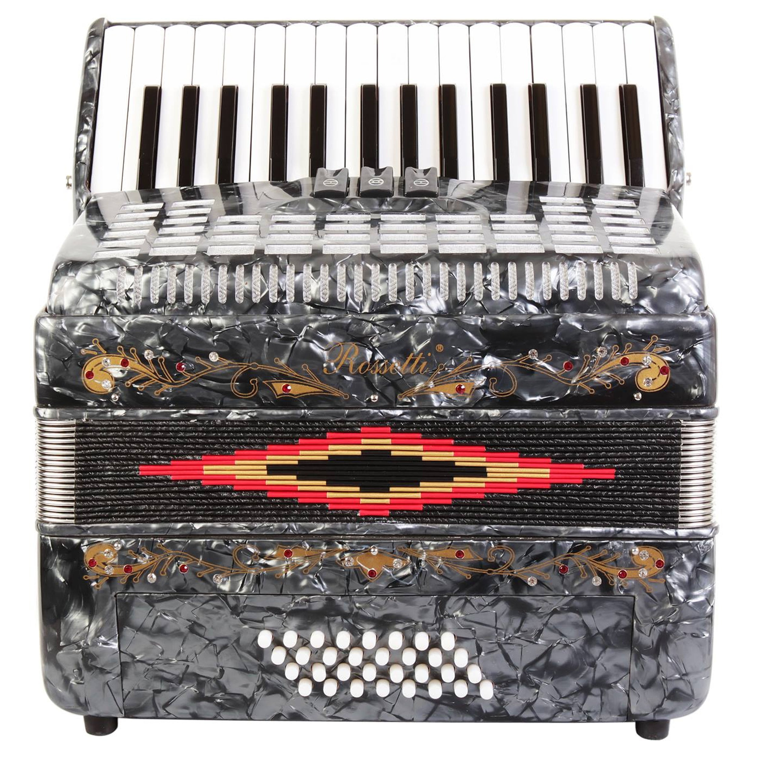 Rossetti Piano Accordion 32 Bass 30 Piano Keys 3 Switches Grey