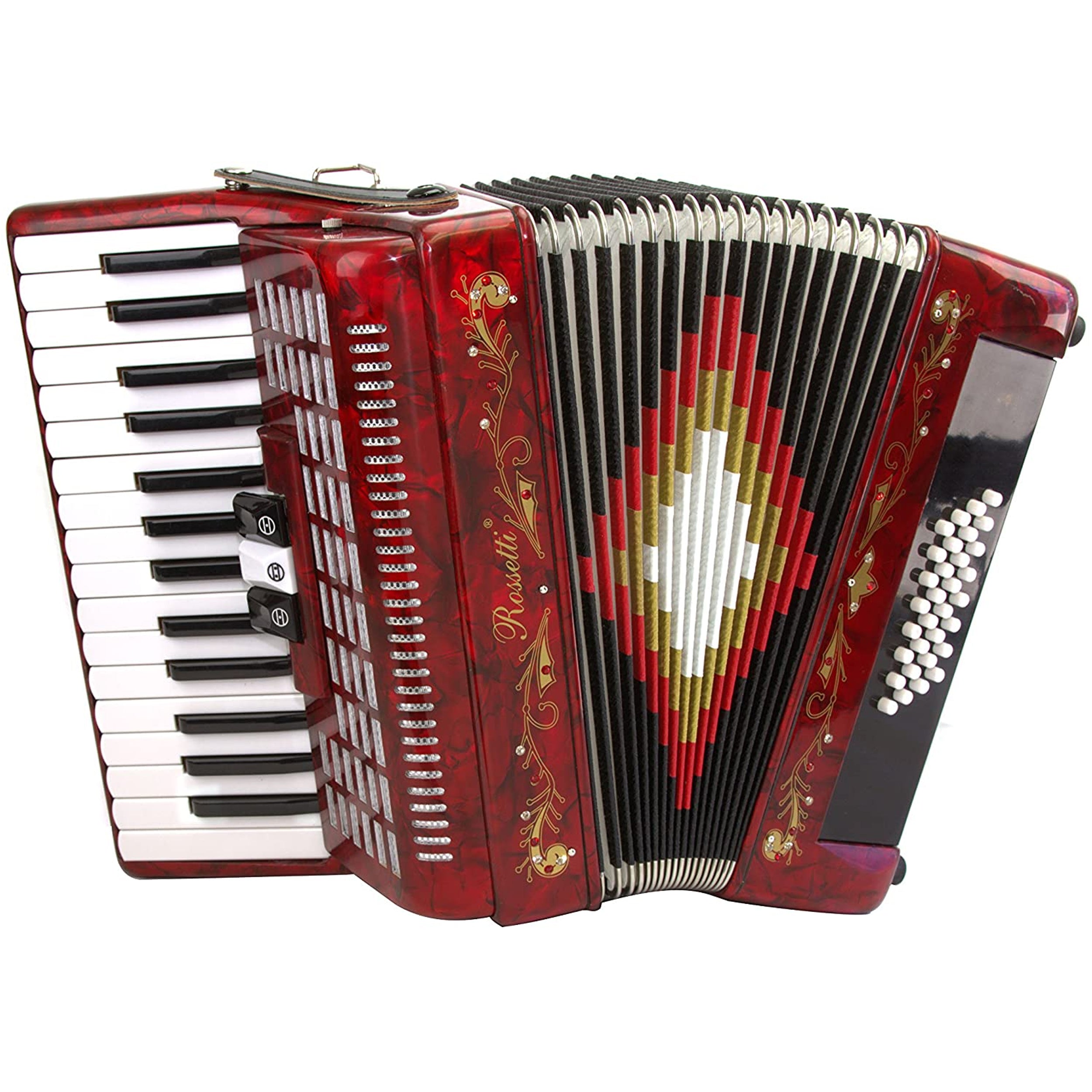 Rossetti Piano Accordion 32 Bass 30 Piano Keys 3 Switches Red