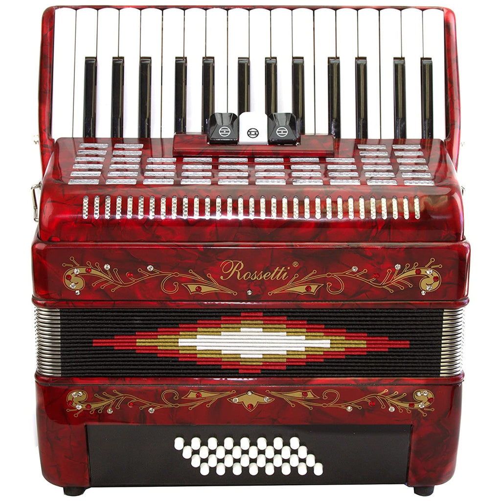 Rossetti Piano Accordion 32 Bass 30 Piano Keys 3 Switches Red
