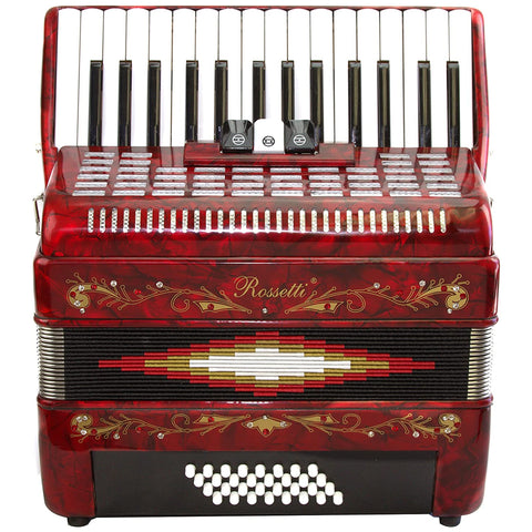 Rossetti Piano Accordion 32 Bass 30 Piano Keys 3 Switches Red