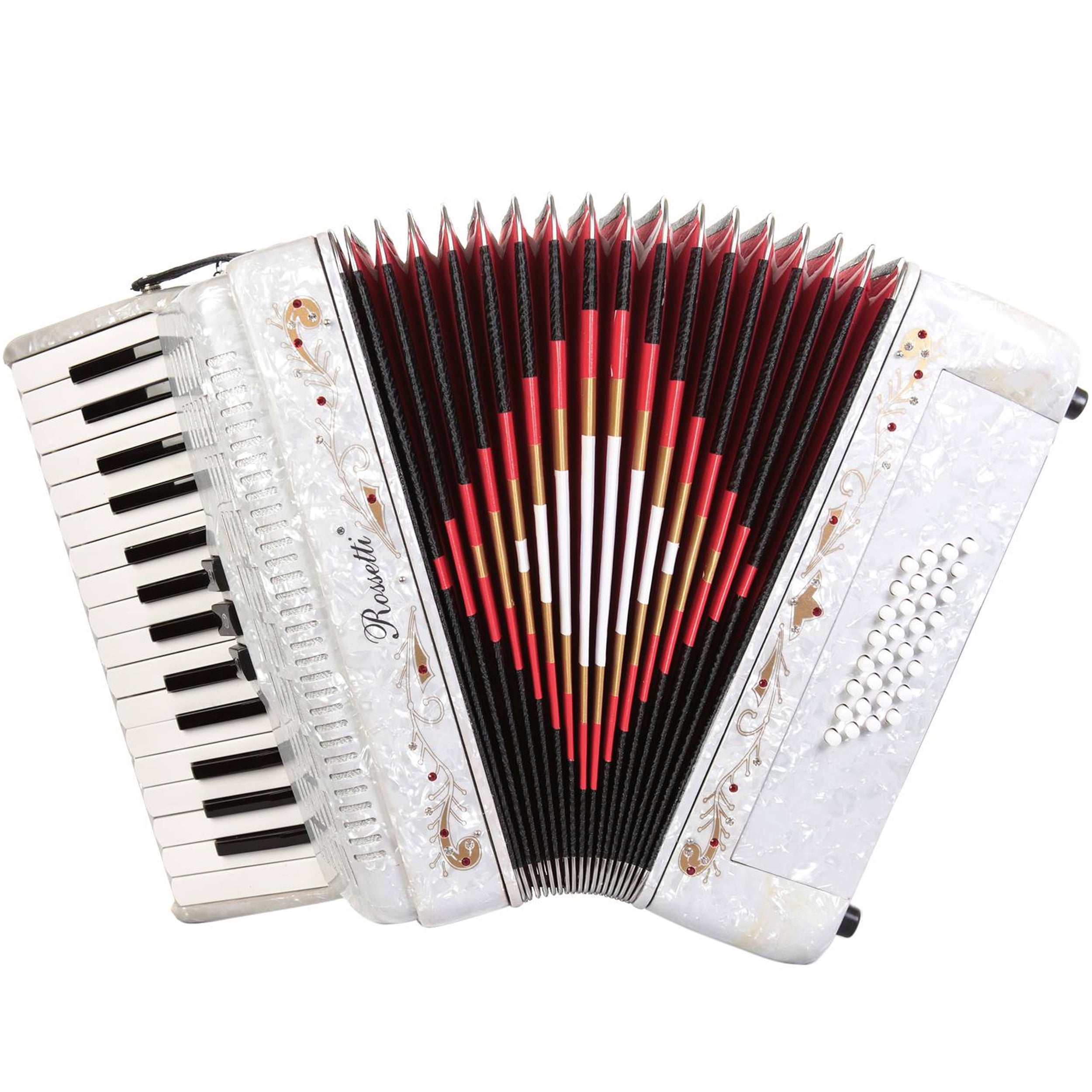 Rossetti Piano Accordion 32 Bass 30 Piano Keys 3 Switches White