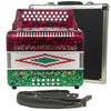 Baronelli 31 Button, 12 Bass Accordion, FBE, With Straps, Case, Red/White/Green