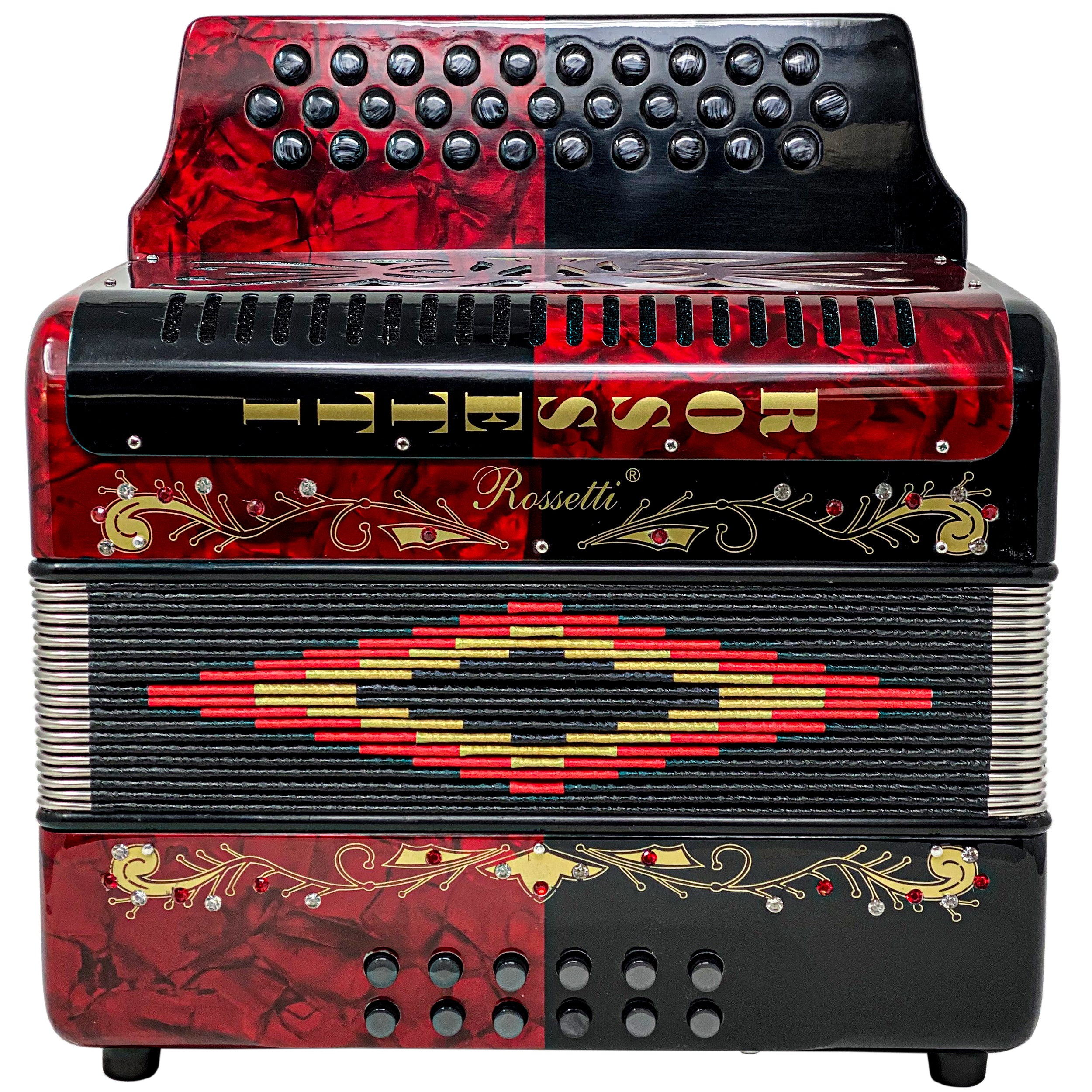 Rossetti 31 Button Accordion 12 Bass GCF Red and Black