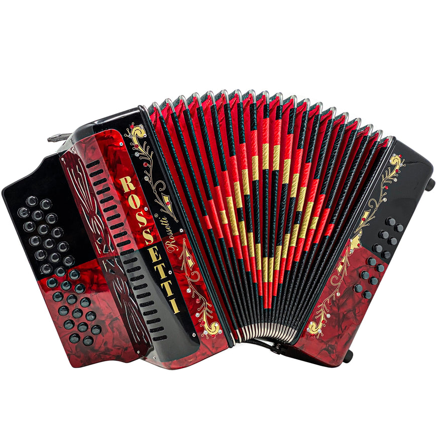 Rossetti 31 Button Accordion 12 Bass GCF Red and Black