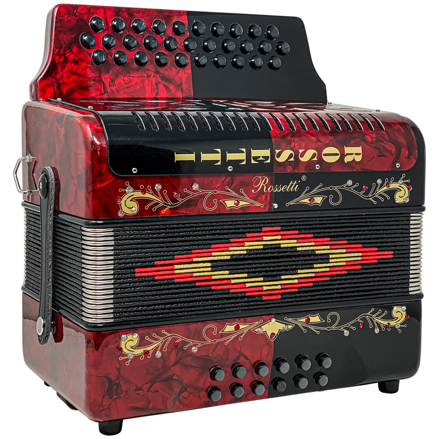 Rossetti 31 Button Accordion 12 Bass GCF Red and Black