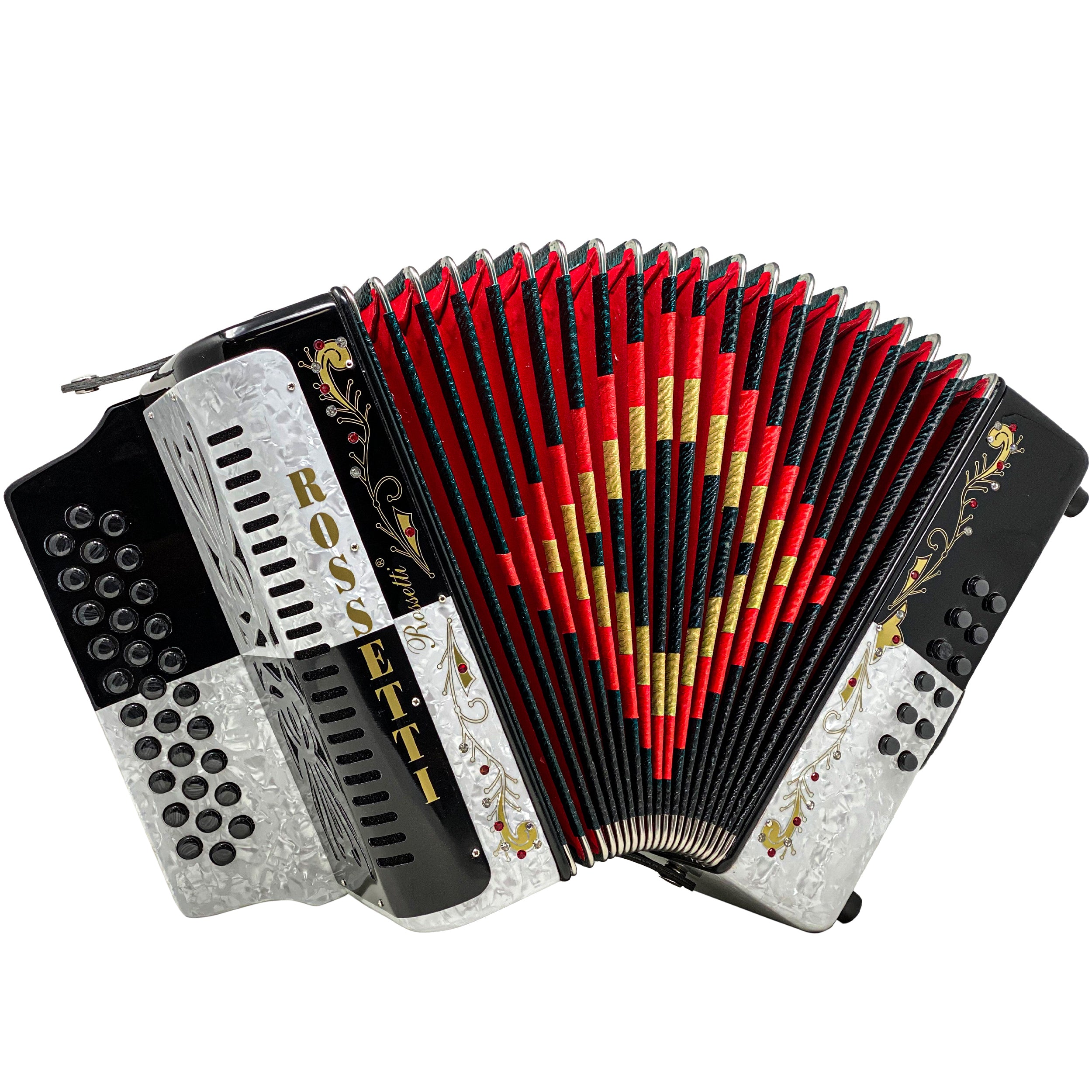 Rossetti 31 Button Accordion 12 Bass GCF White and Black