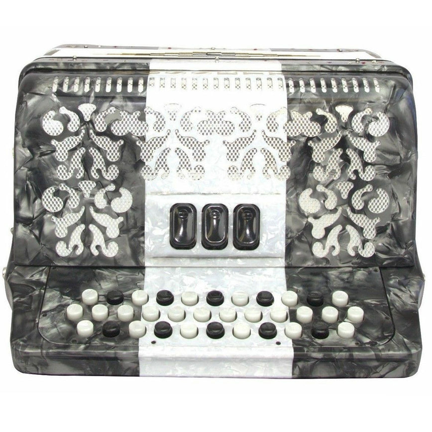Rossetti 34 Button Accordion 12 Bass 3 Switches GCF Grey White Grey