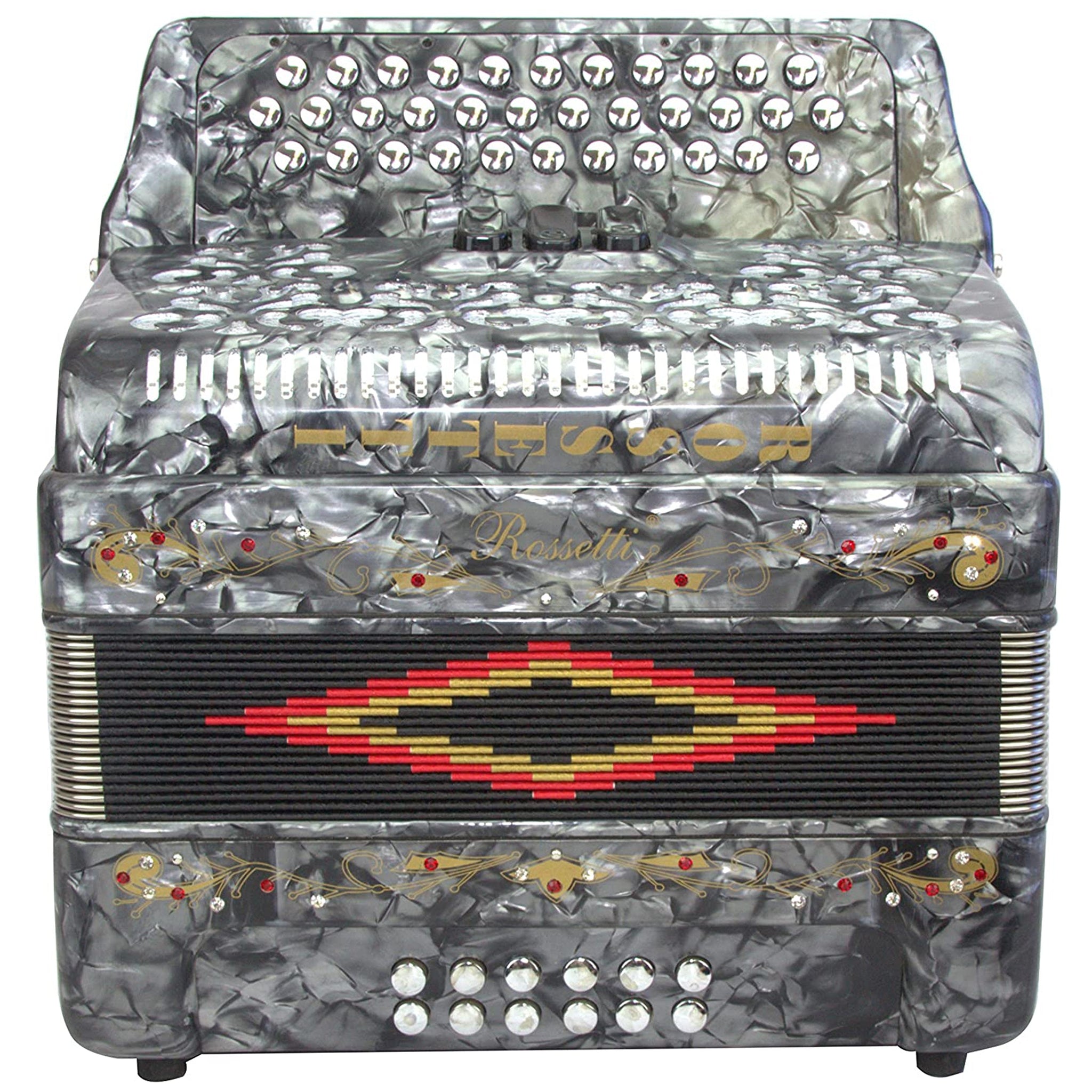 Rossetti 34 Button Accordion 12 Bass 3 Switches GCF Grey