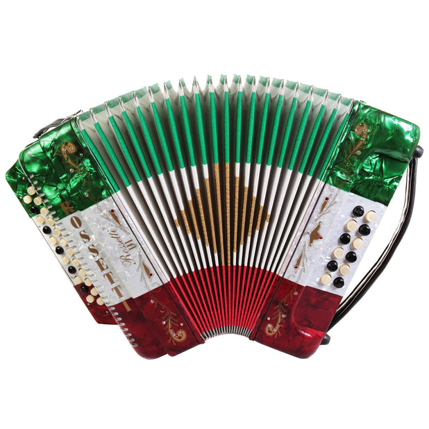 Rossetti 34 Button Accordion 12 Bass 3 Switches FBE Mexican Flag