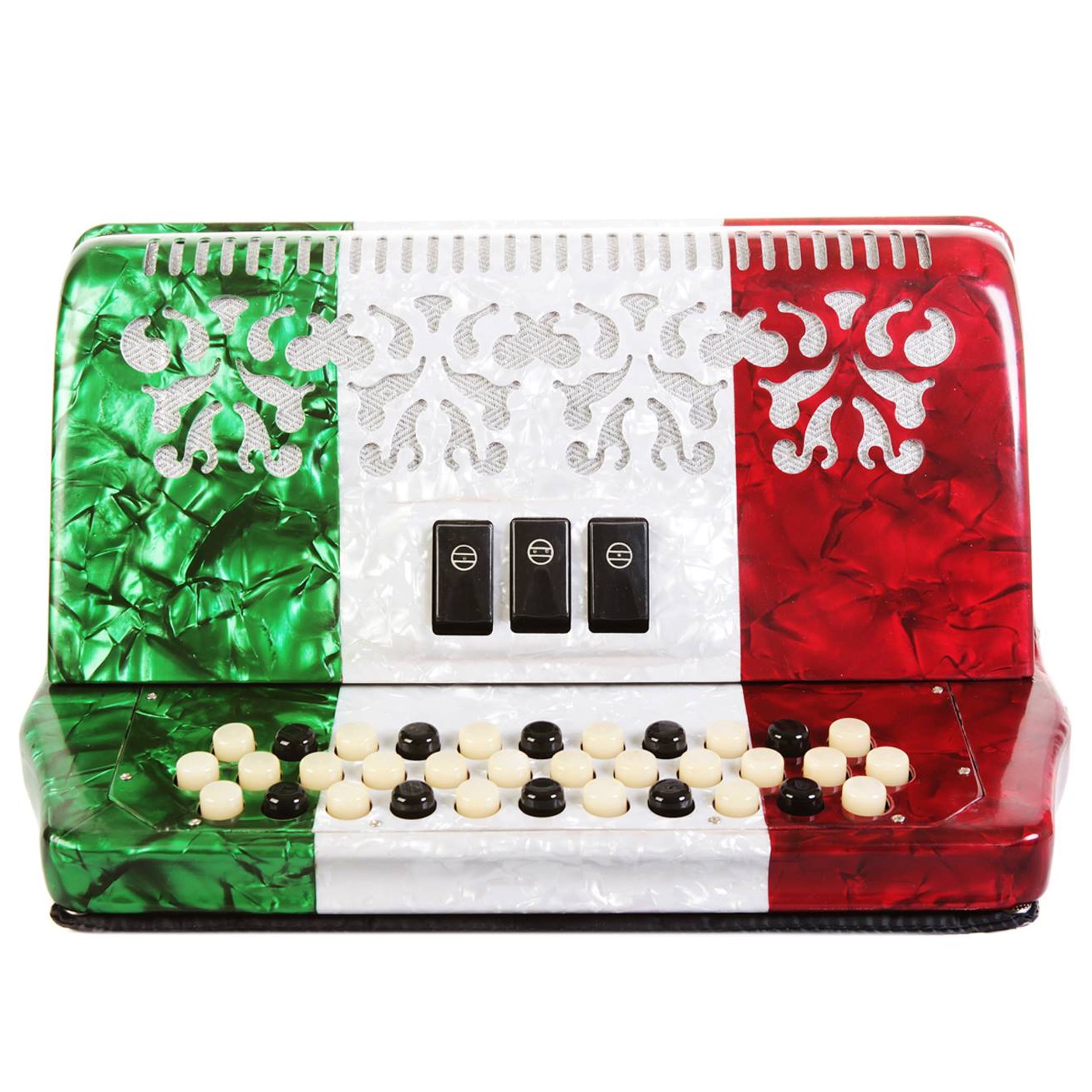 Rossetti 34 Button Accordion 12 Bass 3 Switches GCF Mexican Flag