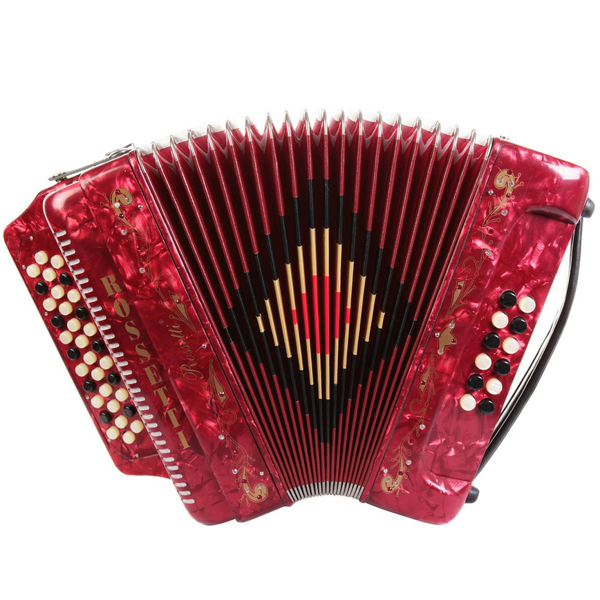 Rossetti 34 Button Accordion 12 Bass 3 Switches GCF Red